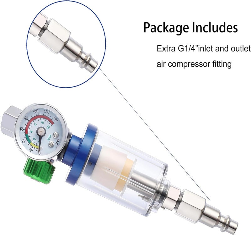 ENDOZER Oil Water Separator, Air Filter with Pressure Gauge, Pressure Regulator for Air Spray Gun, G1/4" Inlet and Outlet - Image 5